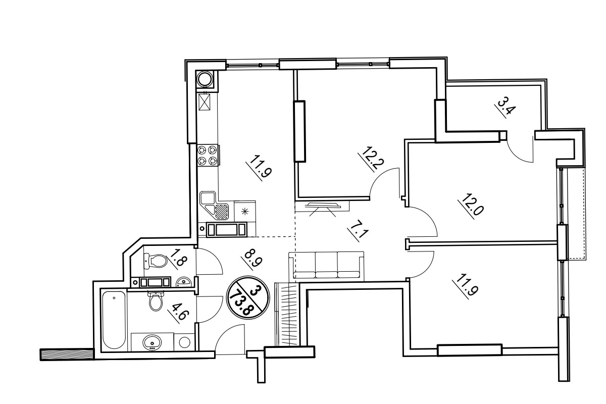 apartament 73.8